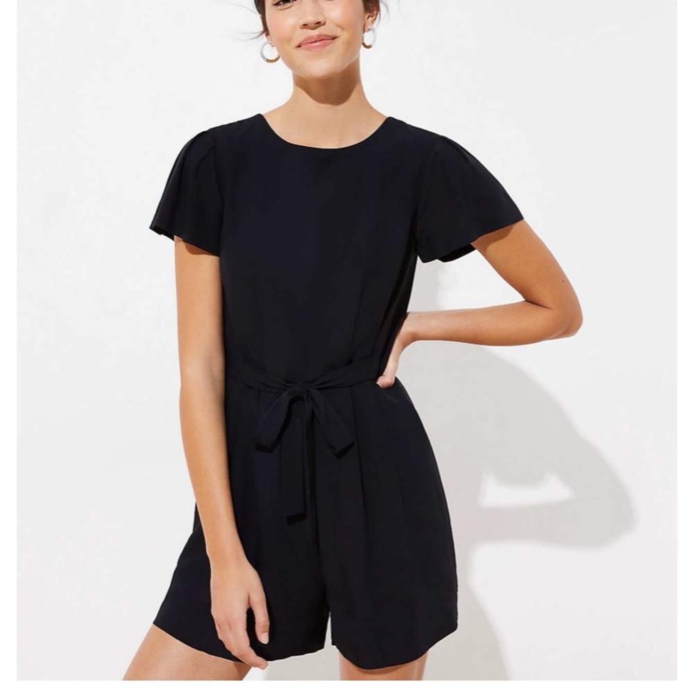 Loft Petite Back Cutout Romper Black 2P NWT